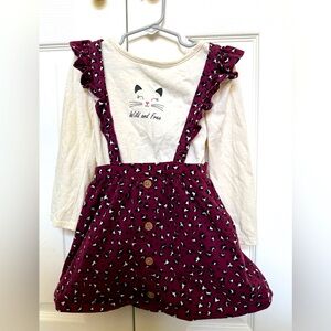 Kids Burgundy Cat Print Suspender Skirt/Dress Size 4T